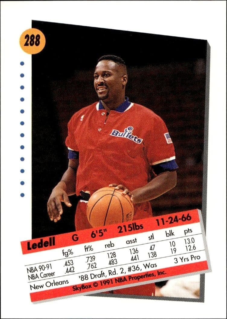 1991-92 Skybox Ledell Eackles #288 basketball trading card back