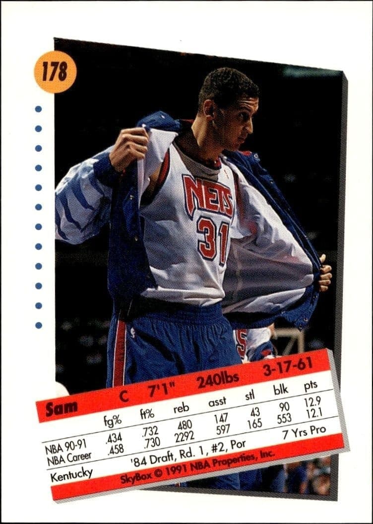1991-92 Skybox Sam Bowie #178 basketball trading card back
