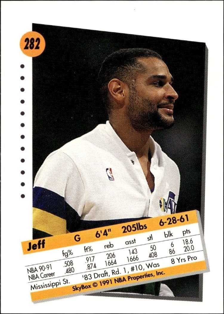 1991-92 Skybox Jeff Malone #282 basketball trading card back