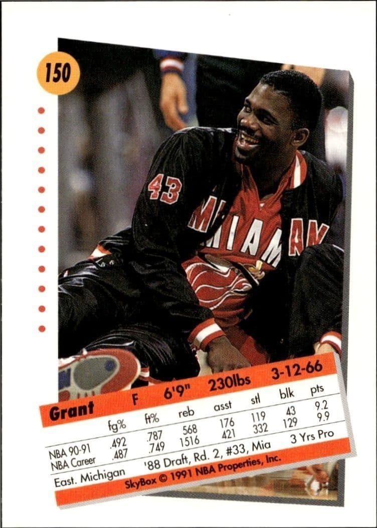1991-92 Skybox Grant Long #150 basketball trading card back