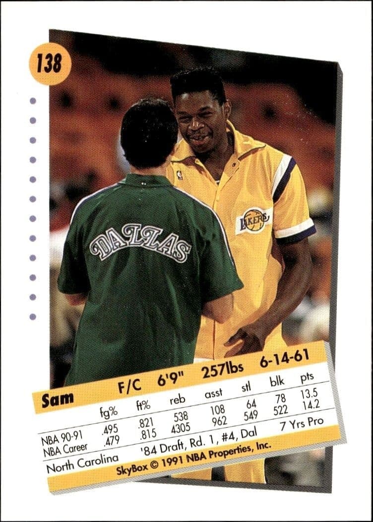 1991-92 Skybox Sam Perkins #138 basketball trading card back