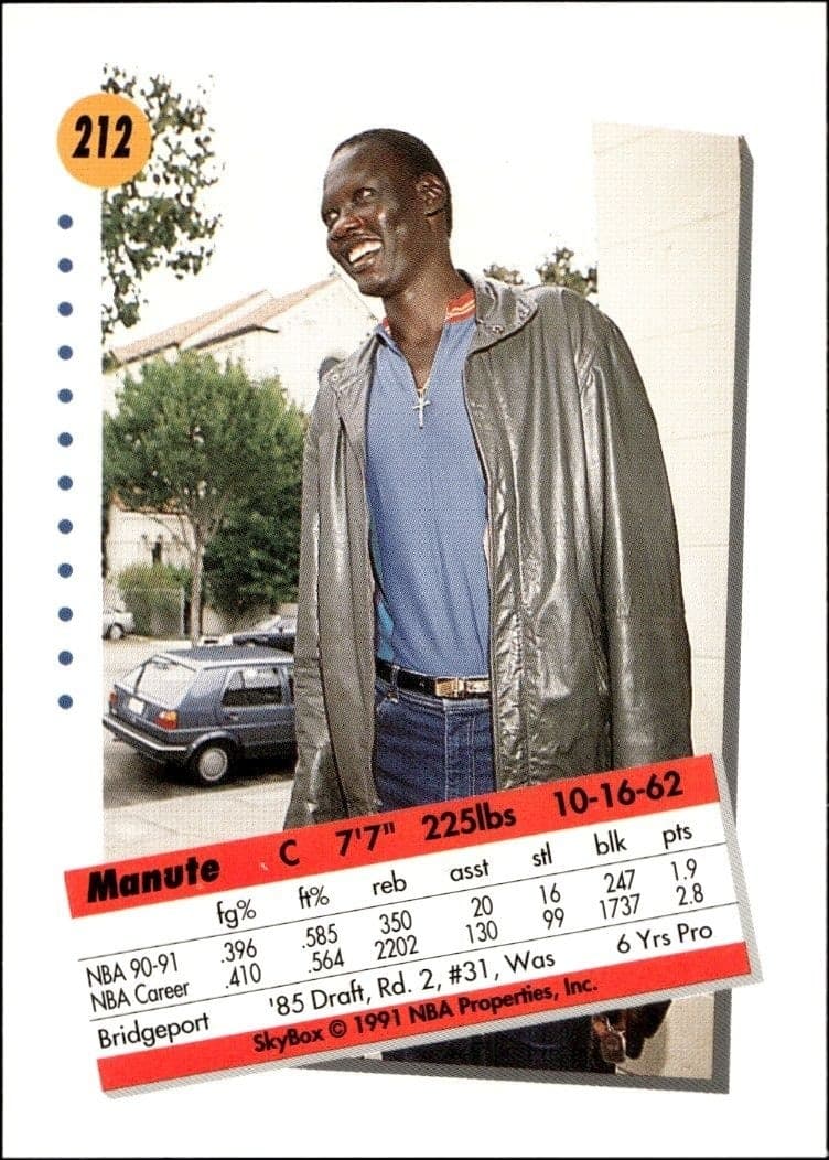 1991-92 Skybox Manute Bol #212 basketball trading card back
