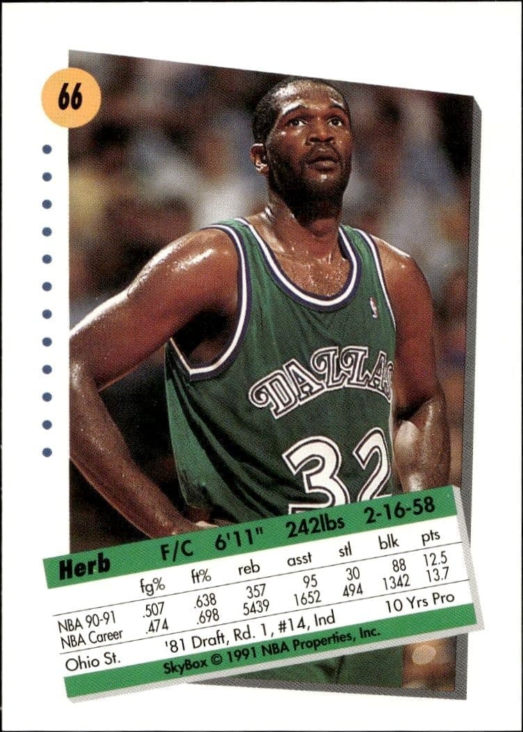 1991-92 Skybox Herb Williams #66 basketball trading card back