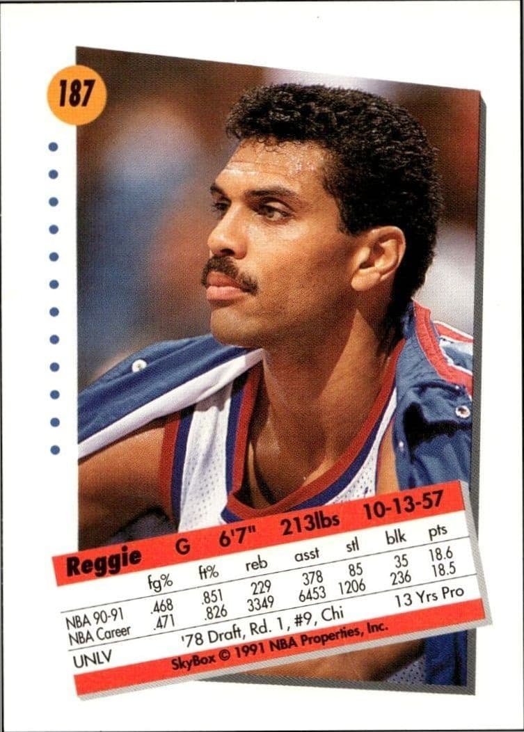 1991-92 Skybox Reggie Theus #187 basketball trading card back