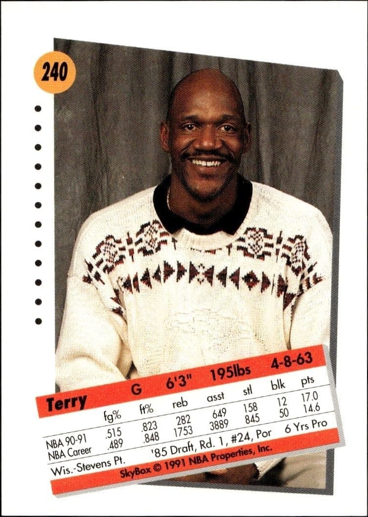 1991-92 Skybox Terry Porter #240 basketball trading card back