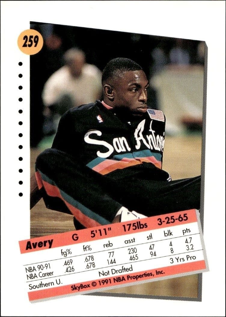 1991-92 Skybox Avery Johnson #259 basketball trading card back