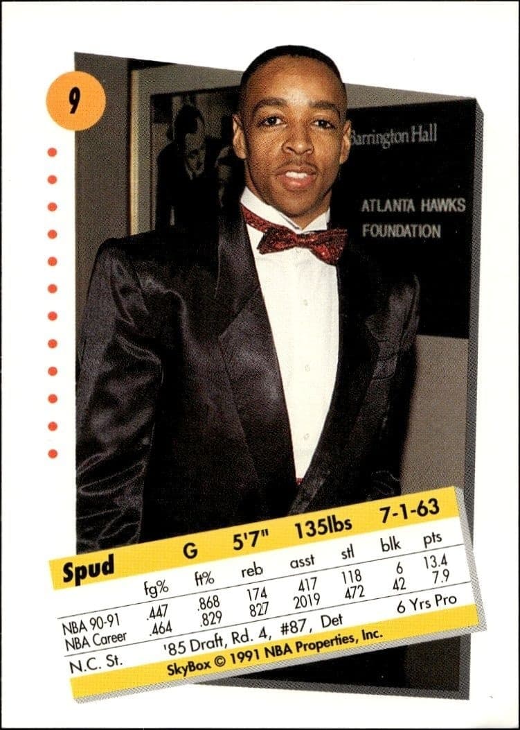 1991-92 Skybox Spud Webb #9 basketball trading card back