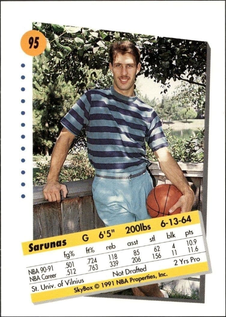1991-92 Skybox Sarunas Marciulionis #95 basketball trading card back