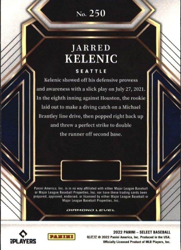 2022 Panini Select Jarred Kelenic #250 baseball trading card back