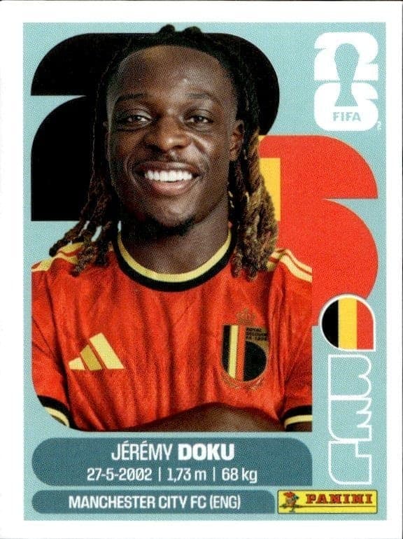 2026 Panini FIFA World Cup Jérémy Doku #BEL 16 soccer trading card front