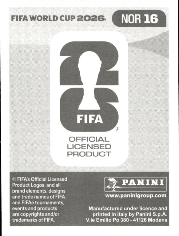 2026 Panini FIFA World Cup Alexander Sørloth #NOR 16 soccer trading card back