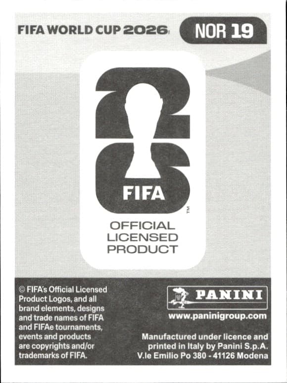 2026 Panini Fifa World Cup Antonio Nusa #NOR 19 soccer trading card back