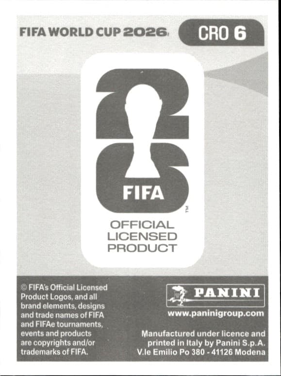 2026 Panini Fifa World Cup Luka Vušković #CRO 6 soccer trading card back