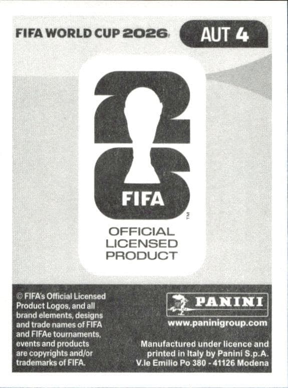 2026 Panini Fifa World Cup David Alaba #AUT 4 soccer trading card back