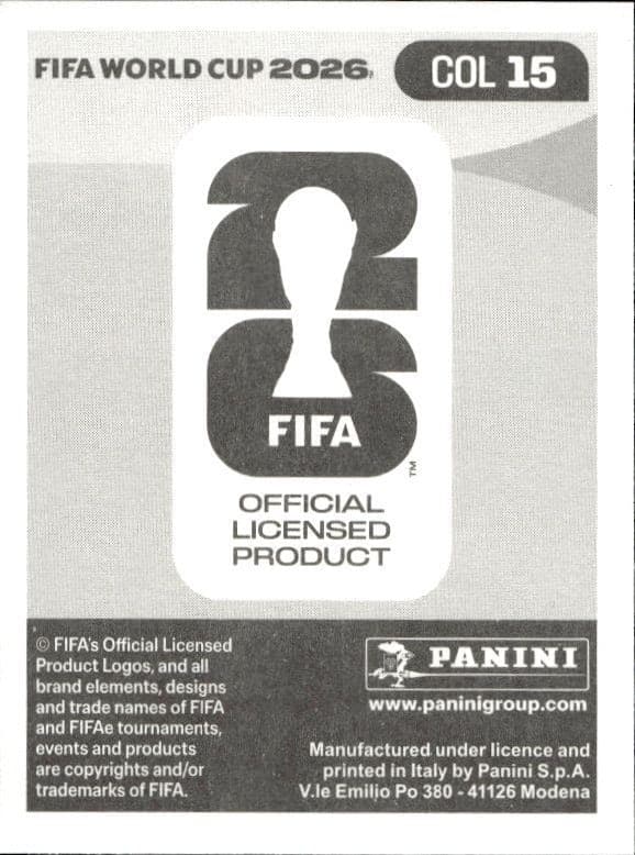 2026 Panini FIFA World Cup Juan Fernando Quintero #COL 15 soccer trading card back