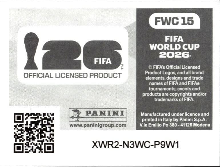 2026 Panini FIFA World Cup Brazil #FWC 15 soccer trading card back