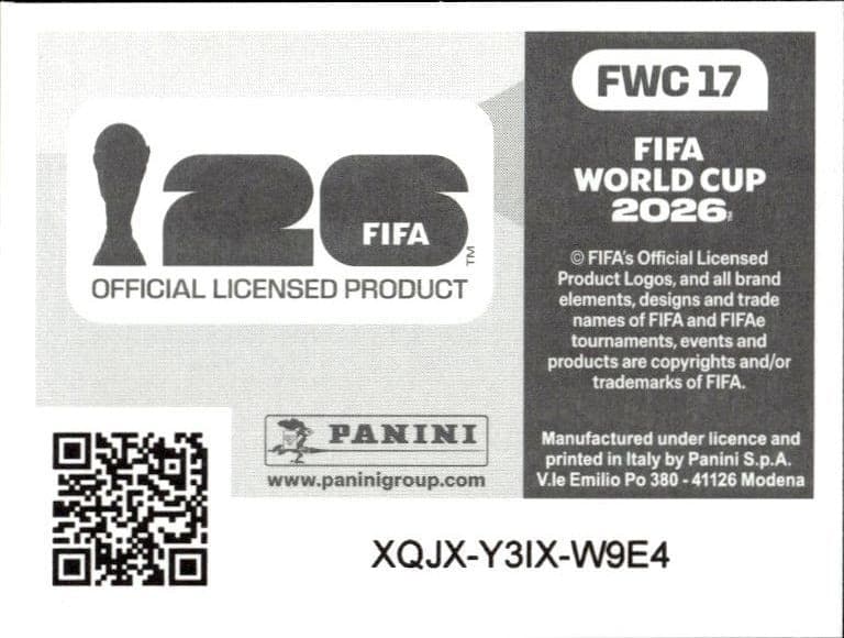 2026 Panini FIFA World Cup Italy #FWC 17 soccer trading card back