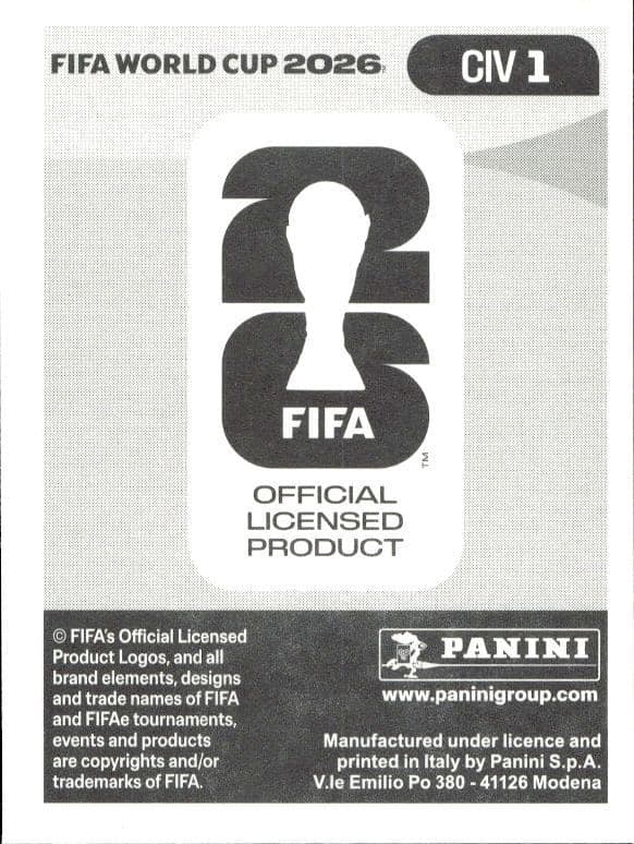 2026 Panini FIFA World Cup Côte D'Ivoire #CIV 1 soccer trading card back