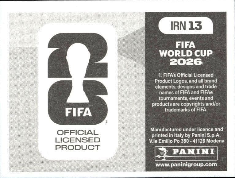 2026 Panini FIFA World Cup Iran #IRN 13 soccer trading card back