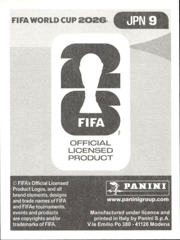 2026 Panini FIFA World Cup Yuki Soma #JPN 9 soccer trading card back