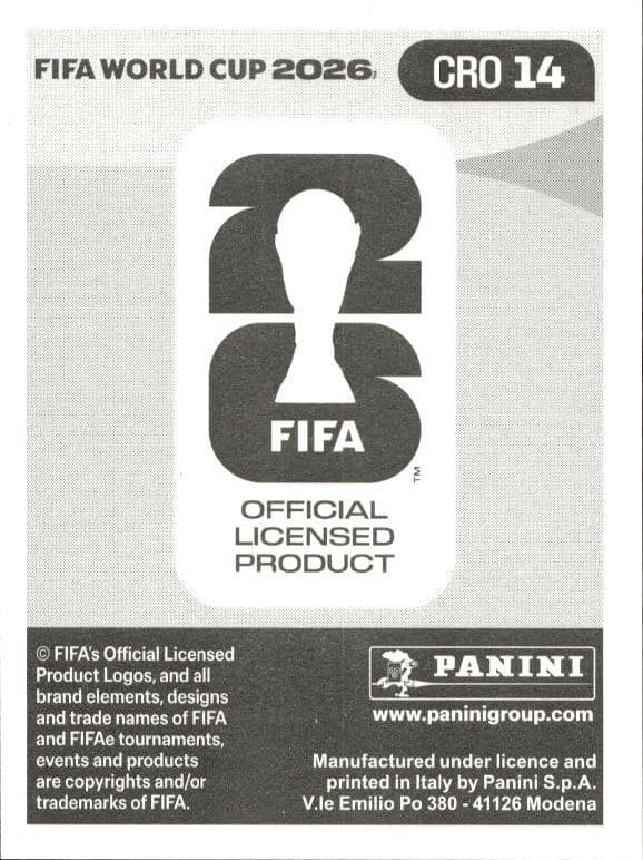 2026 Panini FIFA World Cup Mario Pašalić #CRO 14 soccer trading card back