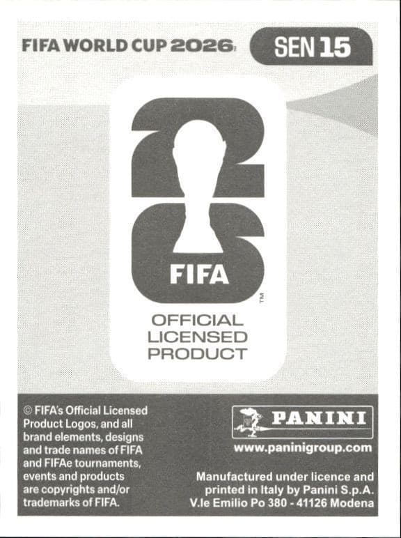 2026 Panini FIFA World Cup Sadio Mané #SEN 15 soccer trading card back