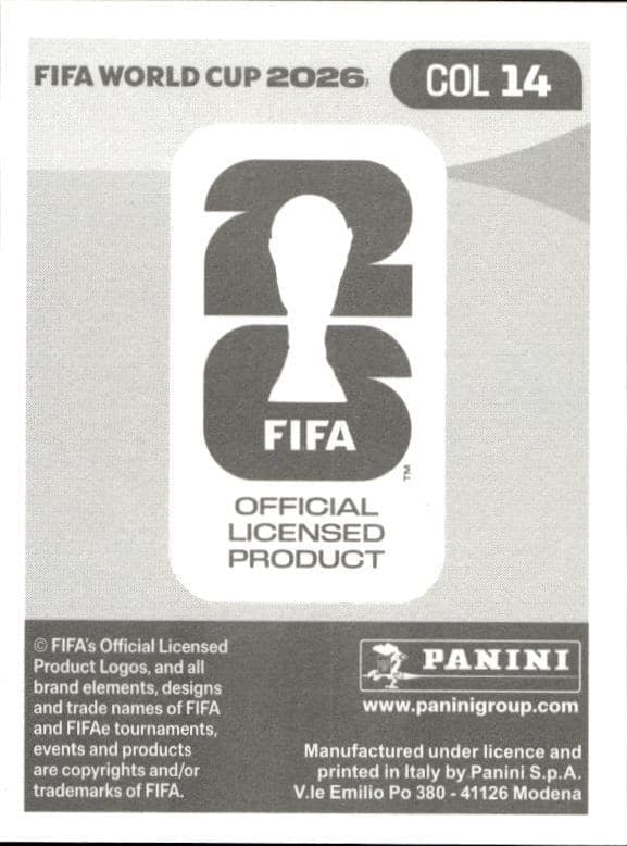 2026 Panini FIFA World Cup James Rodríguez #COL 14 soccer trading card back