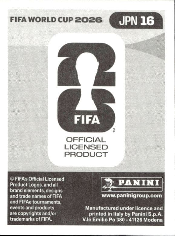 2026 Panini FIFA World Cup Takumi Minamino #JPN 16 soccer trading card back