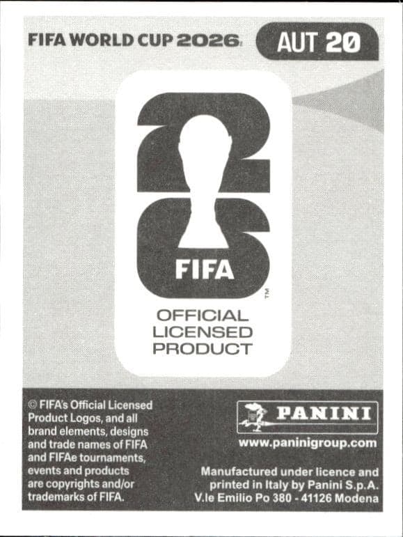 2026 Panini FIFA World Cup Marko Arnautović #AUT 20 soccer trading card back