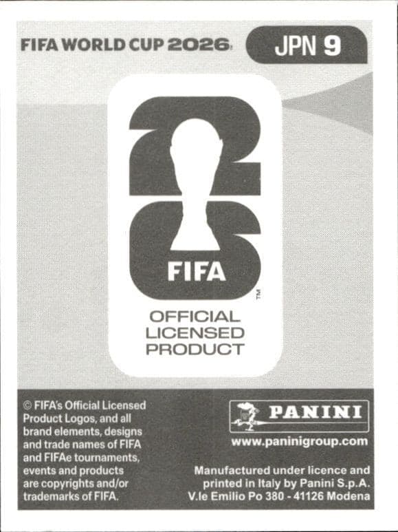 2026 Panini FIFA World Cup Yuki Soma #JPN 9 soccer trading card back