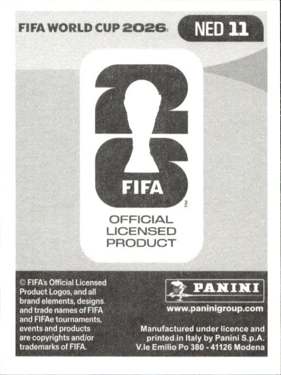 2026 Panini FIFA World Cup Ryan Gravenberch #NED 11 soccer trading card back