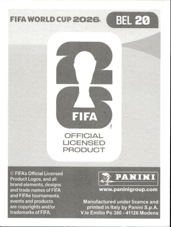 2026 Panini FIFA World Cup Romelu Lukaku #BEL 20 soccer trading card back