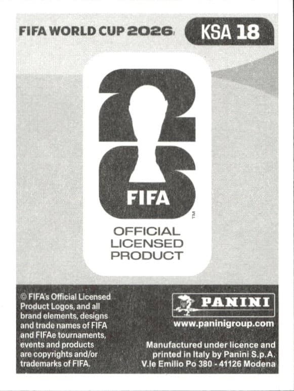 2026 Panini FIFA World Cup Feras Albrikan #KSA 18 soccer trading card back