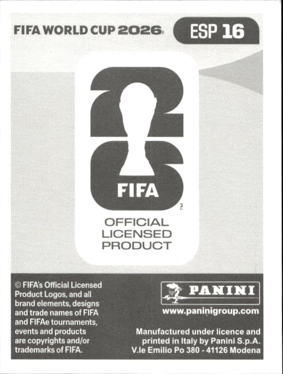 2026 Panini FIFA World Cup Dani Olmo #ESP 16 soccer trading card back