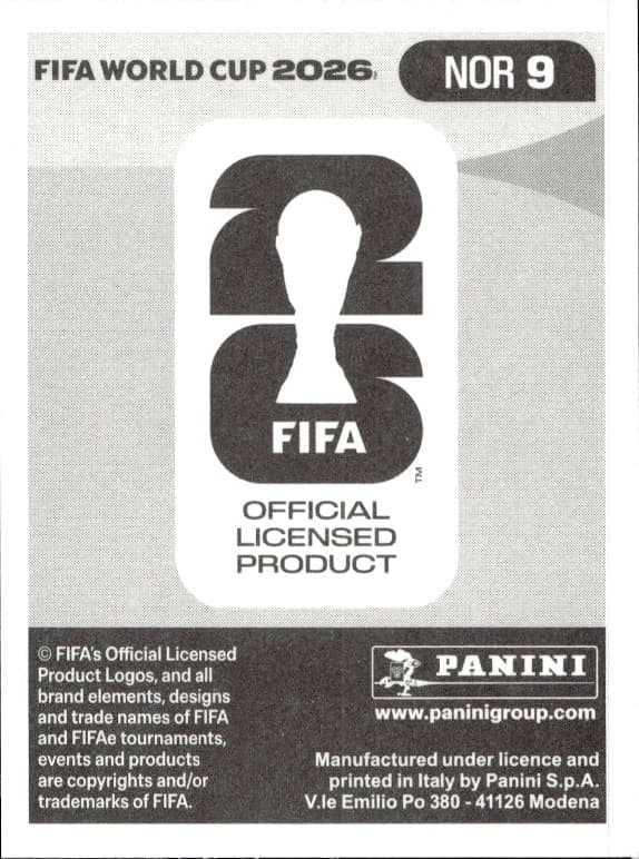 2026 Panini FIFA World Cup Morten Thorsby #NOR 9 soccer trading card back