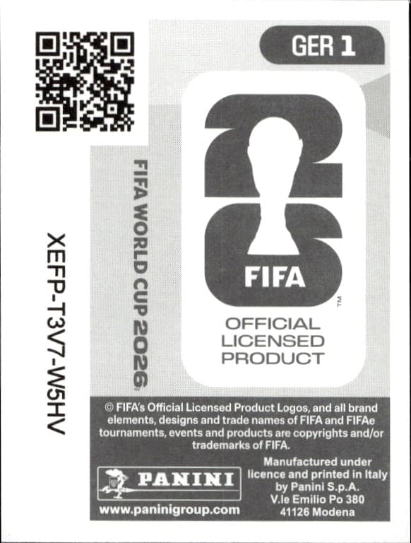 2026 Panini FIFA World Cup Germany #GER 1 soccer trading card back