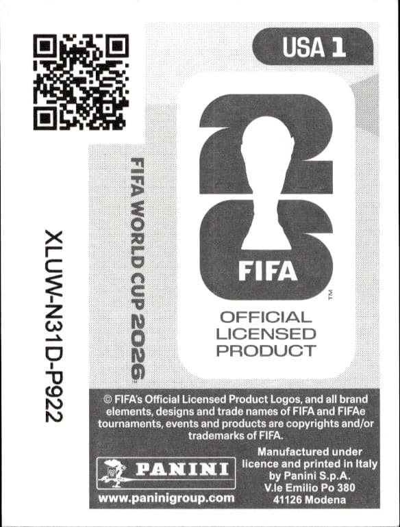 2026 Panini FIFA World Cup Usa #USA 1 soccer trading card back