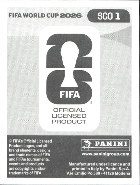 2026 Panini FIFA World Cup Scotland #SCO 1 soccer trading card back