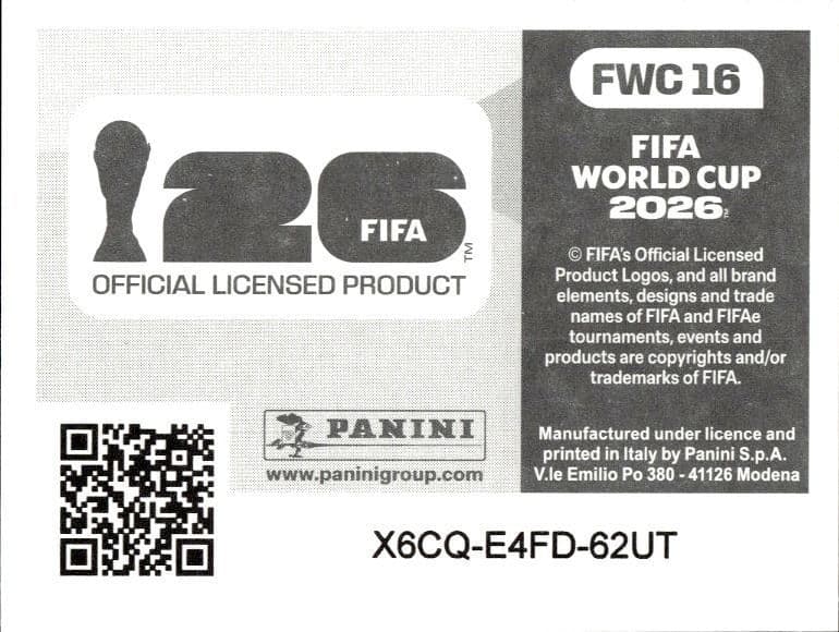 2026 Panini FIFA World Cup Brazil #FWC 16 soccer trading card back