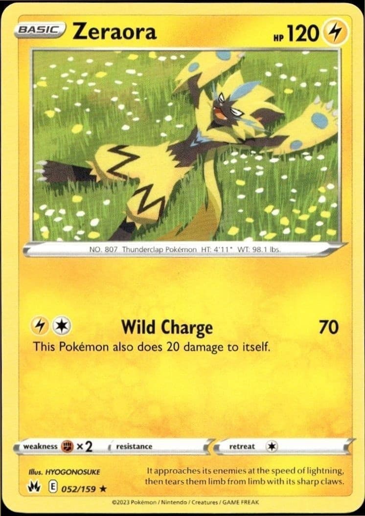 2023 Pokémon Crown Zenith Zeraora #052/159 trading card