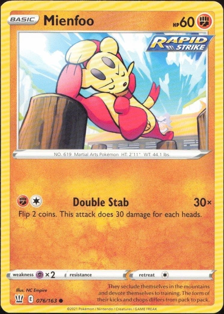2021 Pokémon Battle Styles Mienfoo #076/163 trading card