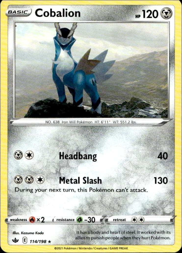 2021 Pokémon Chilling Reign Cobalion #114/198 trading card