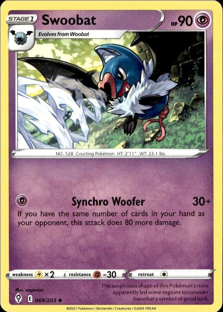 2021 Pokémon Evolving Skies Swoobat #069/203 trading card