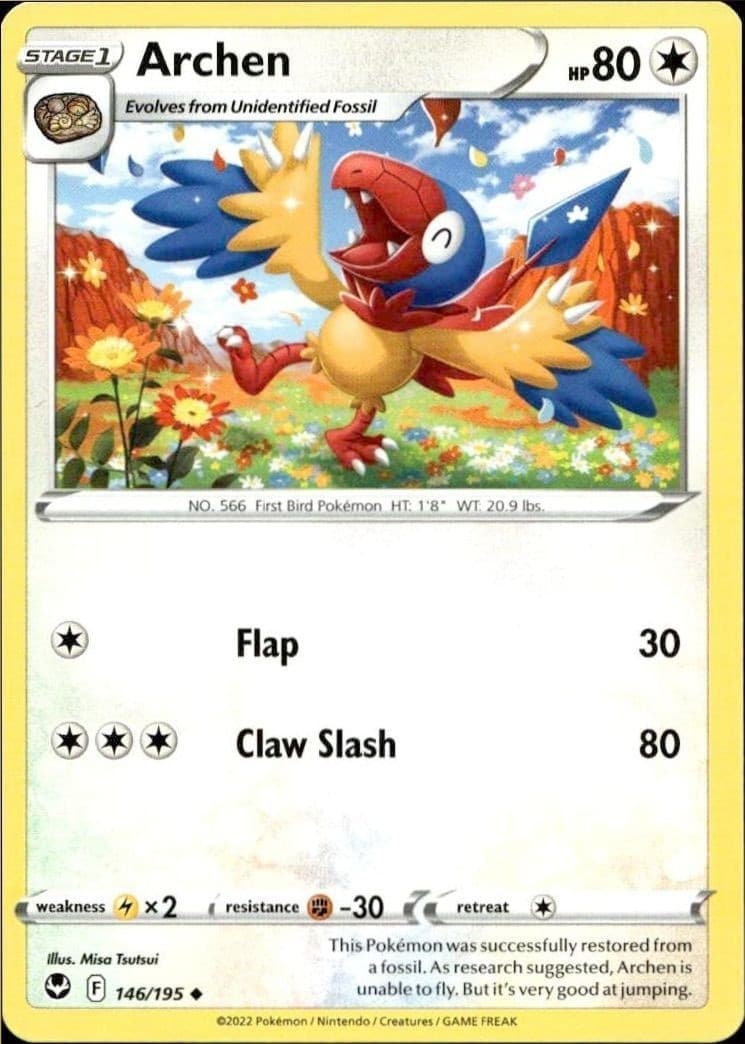 2022 Pokémon Silver Tempest Archen #146/195 trading card
