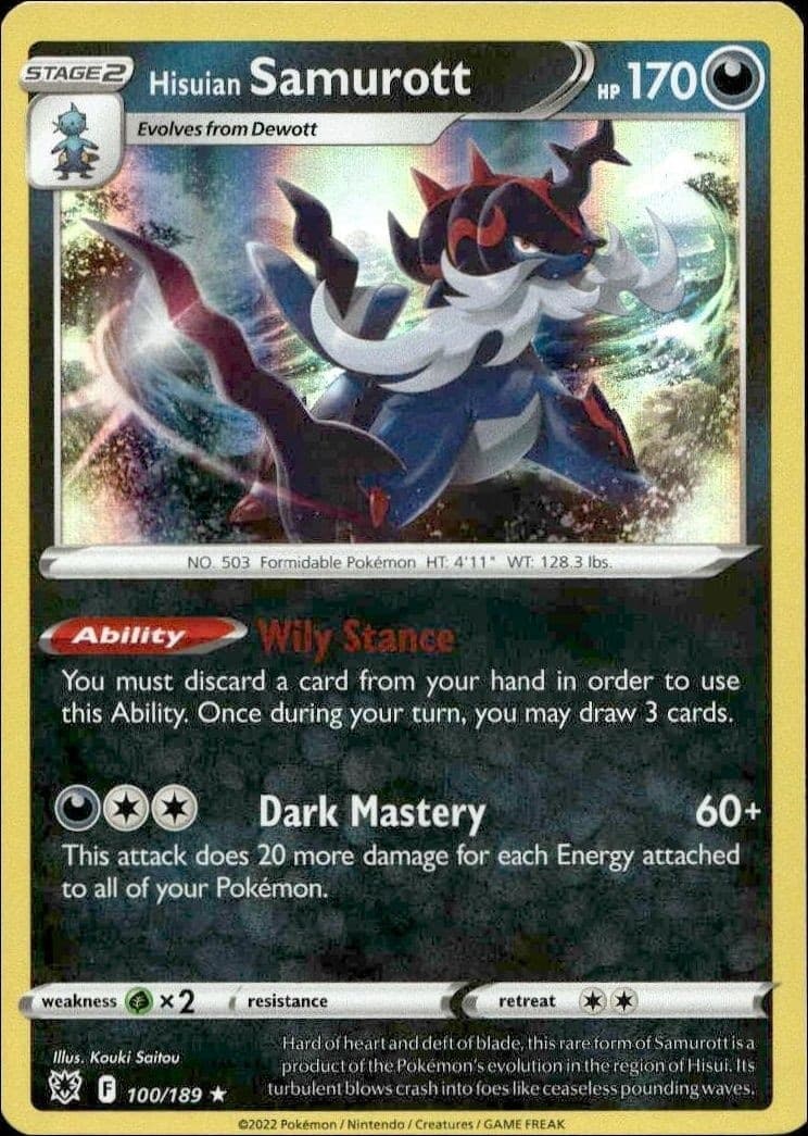 2022 Pokémon Astral Radiance Hisuian Samurott #100/189 trading card