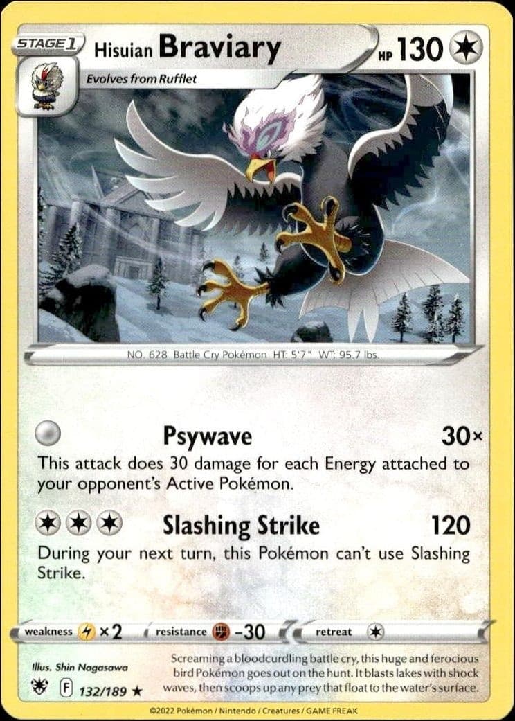 2022 Pokémon Astral Radiance Hisuian Braviary #132/189 trading card