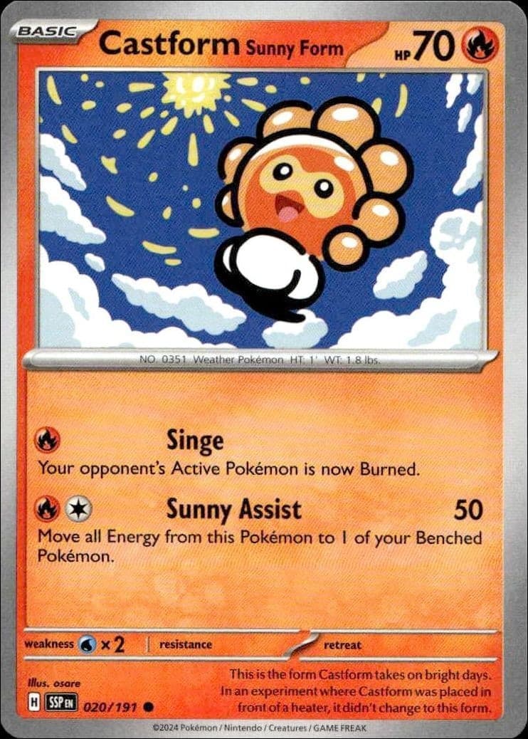 2024 Pokémon Surging Sparks Castform Sunny Form #020/191 trading card