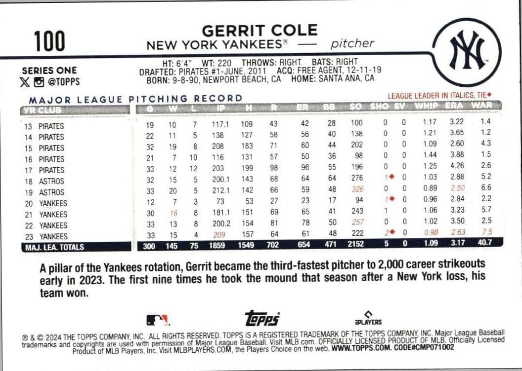 Gerrit Cole - Back