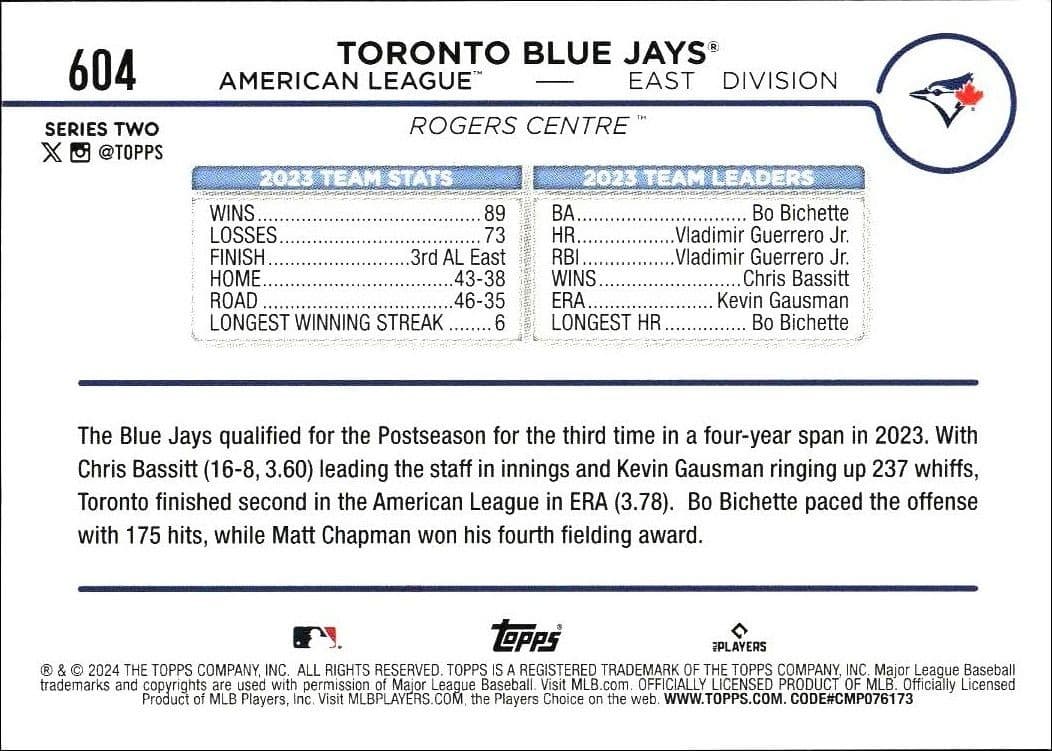Toronto Blue Jays - Back