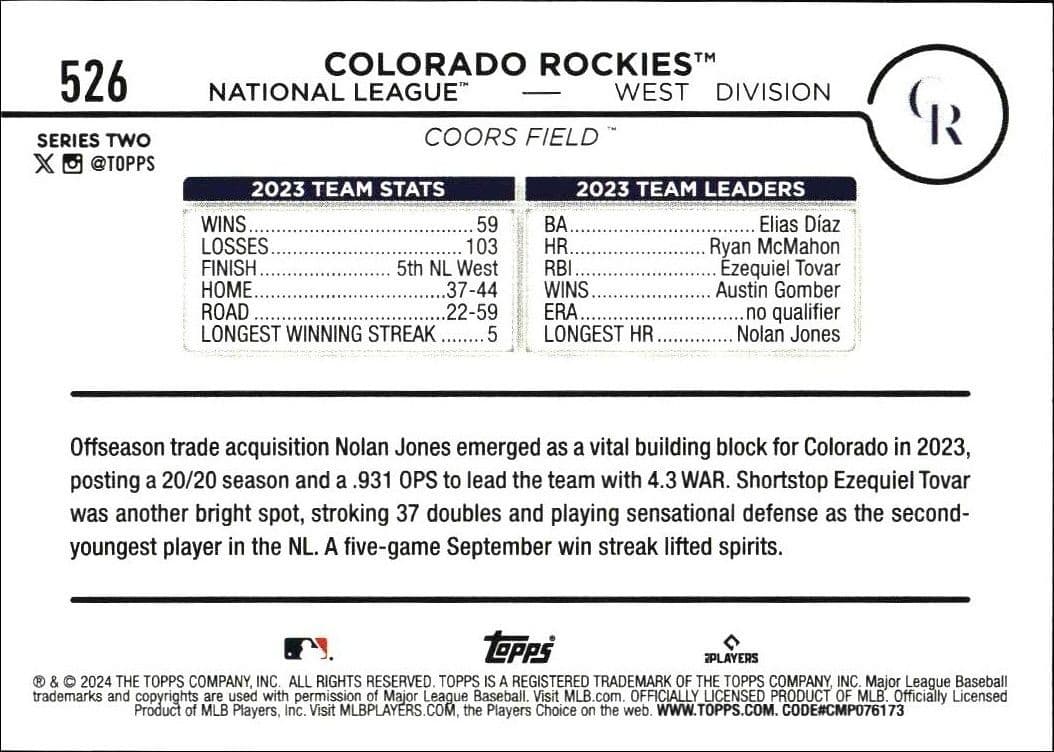 Colorado Rockies - Back